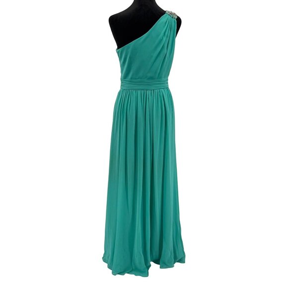 Badgley Mischka Cache Prom Dress Womens 6 Turquoise One Shoulder Embellished - Picture 8 of 8